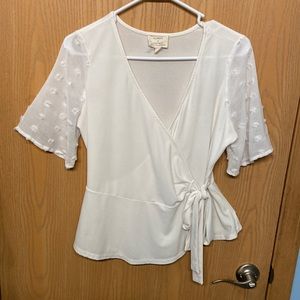 Flower & Feather Eggshell White Wrap Blouse
